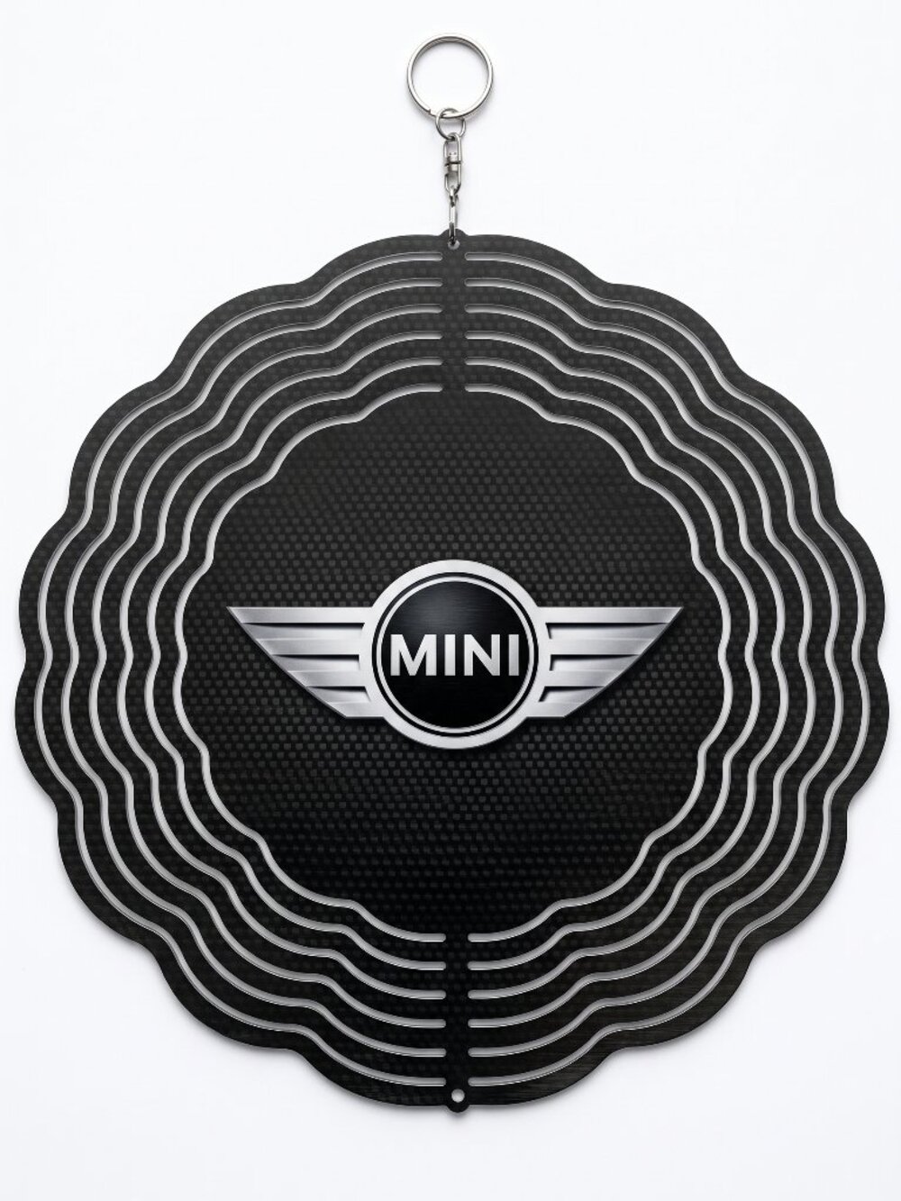 10" MINI Cooper Carbon Fiber Kinetic Wind Spinner Outdoor Hanging Garden Decor